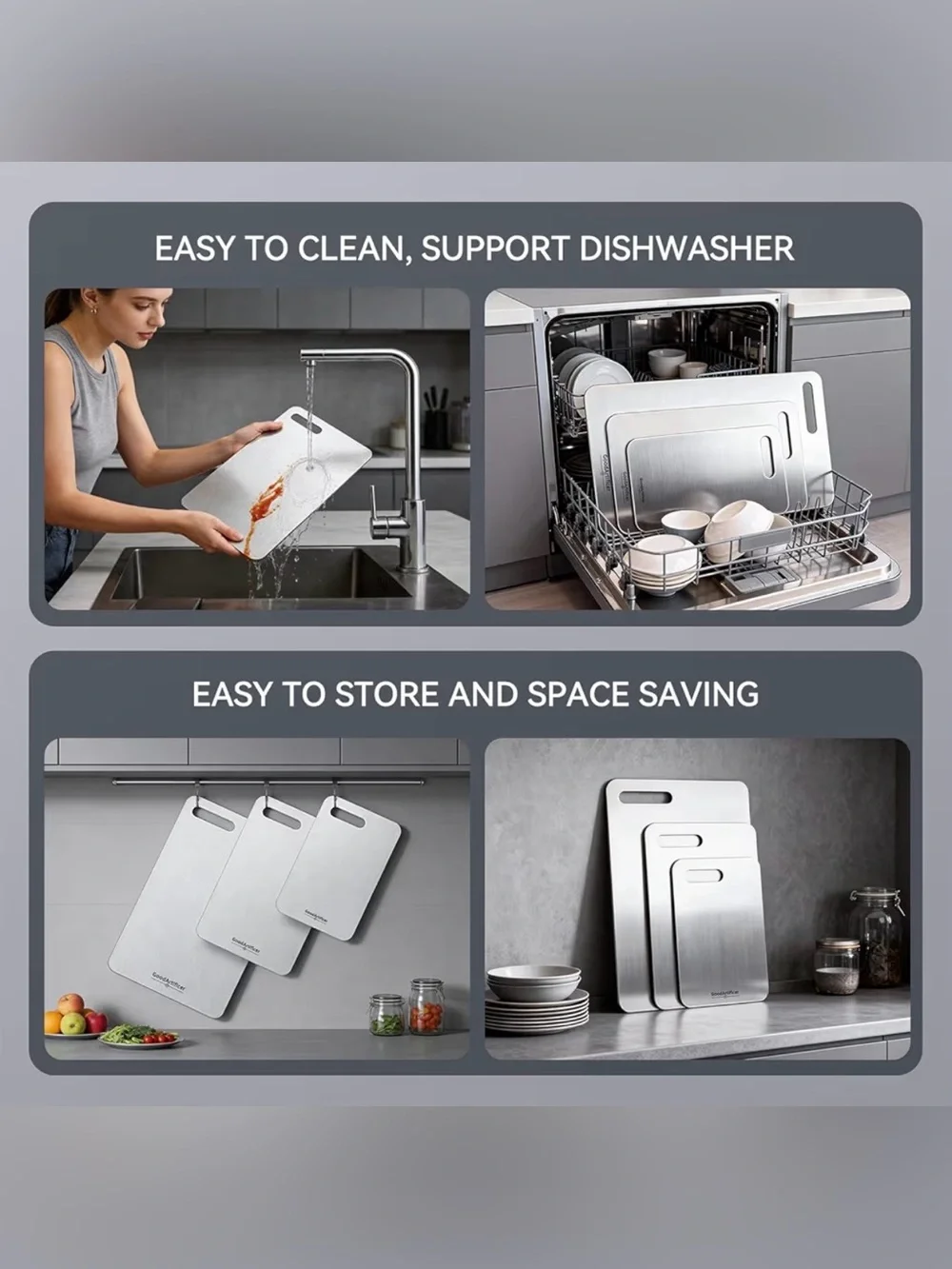 Titanium Cutting Boards Set of 3, 100% Pure Titanium Kitchen Cutting Board